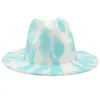 Graffiti Printing Jazz Cartola Feminina Masculina Outono Aba Larga Fascinator Tie-dye Fedora Chapéu para Festa de Casamento Boné de Feltro Panamá