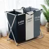 Storage Baskets X Shape Foldable Dirty Laundry Basket Organizer Printed Collapsible Three Grid Home Hamper Sorter Large 230710