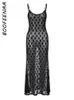 Basic Casual Dresses BOOFEENAA See Through Floral Mesh Lace Dresses Y2k Sexy Black Tie Up Hollow Out Backless Maxi Long Dresses Women C16-BI15 230710