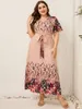 Plus Size Dresses 2023 Women Summer Long Dress V Neck Short Sleeve Floral Print Boho Beach Curvy Woman Clothing