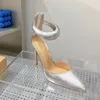 최고 품질의 gianvito 10.5cm Stiletto Heels 샌들 여성을위한 스카이 하늘 하늘 높이 발 뒤꿈치 여름 럭셔리 디자이너 신발 실버 송아지 가죽 발 스트랩 힐링 리어 지퍼 신발 가방