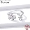 Fedi nuziali Bamoer Argento sterling 925 Rosa fiore di ciliegio Anello aperto regolabile Gioielli da sposa romantici da donna BSR086 Z230711