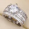 Huitan Frauen Hochzeit Ringe AAA Weiß Zirkonia Silber Farbe Band Mode Luxus Engagement Ehe Braut Schmuck Großhandel