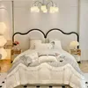 Bedding Sets 1000TC Egyptian Cotton White Pink Premium Elegant Set Chic Flower Embroidery Duvet Cover Bed Sheet Pillowcases For Girls