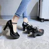Geklede schoenen Pumps Zwart PU Plateau Hakken Dames Lente 2023 Enkele Puntige Ondiepe Gesp Modern Professioneel Sexy Kantoorkleding