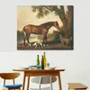 Paesaggio su tela Bay Hunter Springer Spaniel Sussex Spaniel George Stubbs Pittura Cavalli Fatti a mano Opera d'arte famosa Home Decor