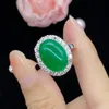 Jóias Anéis de casamento Meninas moda gelo verde jade Esmeralda zircão diamante anel de abertura de ouro branco feminino jóias de festa mãe presente de aniversário ajustável
