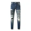 Designer Stack Jeans European Purple Jean Men Ricamo Quilting Strappato per Trend Brand Vintage Pant Mens Fold Slim Skinny Fashion115