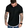 Men's Suits H012 Casual T-Shirts Pleated Wrinkled Slim Fit O Neck Short Sleeve Muscle Solid Tops Shirts Summer Basic Tee