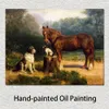 Reprodução de arte em tela de alta qualidade do cavalo George Stubbs e dois cães em uma pintura de paisagem de cavalo pintada à mão