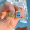 Klaster pierścionki kwadratowy topaz akwamaryn pierścionek z brylantem prawdziwe 925 Sterling Silver wesele obrączka dla kobiet biżuteria zaręczynowa dla nowożeńców