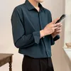 Sukienki Koreańska moda Nowe koszule drape dla mężczyzn Solidny kolor długi rękaw z jedwabiu Smart Casual Wygodna koszula