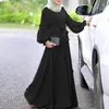 Casual Dresses Eid Elegant Muslim Women Black Ruffle Dress Puff Sleeve Prayer Garment Ramadan Gown Islamic Clothes Bandage