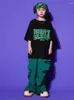 Sahne Giyim 2023 Çocuk Balo Salonu Hip Hop Dans Kostümleri Çocuklar İçin Siyah Üstler Gevşek Yeşil Pantolon Sokak Giyim Kızlar Caz Kıyafetleri DQS13362
