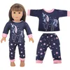 Bonecas Cute Cat Animal Shark T-shirt shorts Conjunto de Roupas Pijama Adequado para Boneca Americana de 18 Polegadas e 43 cm Bebê Nascido OG Brinquedo 230710