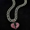 Trendiga Ins Full Diamant Rosa Brutet Hjärta Målning Oljehänge Halsband Mode Kärlek Smycken Unisex 230628