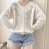 Damen Strick Prairie Girl Ärmel Blumen Weiß Chic Süße gestrickte lange Strickjacke für lose bunte Frauen Pullover Kleidung Kawaii