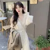 Casual Sukienki Długie Rękawy Wiosna Jesień Kwiecista Szyfonowa Sukienka Koreański Styl Ubrania Dla Kobiet Eleganckie Suknie Kobieta Odzież Harajuku