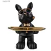 Oggetti decorativi Figurine Bulldog francese Decor Butler con vassoio Scultura Statua di cane Decorazione Decorazione della casa Statuetta di cane in resina per decorazioni da tavola T230710