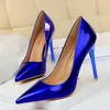 Womens Metal Heel Bright Pumps Patent Leather Pointed Toe Queen Shoes High Heels Sexy Nightclub Party Shoes