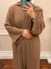 Vêtements ethniques 2 pièces Abaya ensemble sans manches longue robe Kimono islamique musulman femme Dubaï modeste correspondant tenue décontractée (sans écharpe)