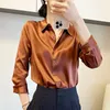 Blusas Femininas Estilo OL Camisas de Cetim Sólido para Mulheres Blusa Feminina Gola Turn-down Blusa Traseira Simples Tops Roupas de Trabalho Elegantes Blusas Femininas 2023