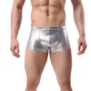 Caleçon Hommes Sexy En Cuir Lingerie Pantalon Court Gay Latex Shaping Gaine Fetish Shorts Métallique Brevet Sous-Vêtements Bulge Pouch Sexi