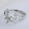 Anneaux de mariage Couleur argentée zircon en émail blanc fleur fleur poétique Daisy Cherry Blossom Finger ouverte d'anneau pour les femmes en gros