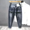 Jackor mäns vintage harem jeans jeans hösten ny mode lapp förfallna byxor manliga hiphop street cyklist jeans denim byxor