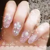 Valse Nagels 24 STUKS Fashion Nail Amandel Ellips Hoofd Glitter Volledige Cover Crystal Bloem Diamant Nep Met Lijm Art Accessoire