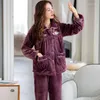 Dam Nattkläder Big Yards 3XL Pyjamas Dam Pyjamas Set Vinter Tjock Varm Flanell kostym Nattlinne Kvinnlig Snowflake Print Pijama Mujer