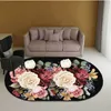 Carpet 3D Gold Rose Flower Printed Flannel Oval Area Rug Cartoon Floor For Living Room Bedroom Home Decorative 230710