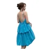 Damska spaghetti z ramiączkami niebieska luźna suknia plażowa bez pleców, krótka sukienka SMLXL