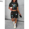 Agasalhos femininos HLJ Shorts estampados com padrão de verão Conjuntos de duas peças Feminino Decote redondo Crop Top Agasalho casual jogger esportivo 2 peças