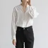 Blusas femininas estilo francês camisa branca elegante para mulheres blusas com decote em V de botão pérola outono blusa de manga longa casual roupas soltas Blusas