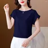 Femmes Blouses mode 2023 été Satin Blouse chemises femmes élégant manches chauve-souris Simple couleur unie décontracté haut ample Blusas Femme