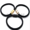 Pulseira de couro pulseiras de couro tecidas para homens pretos de charme preto pulseiras pulseira masculina magnet manual jóias de moda j230710