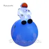 Fantastic Lighting Large Blue Inflatable Moon Planet Balloon With White Spaceman For Space Show