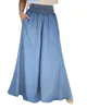 Skirts High Waist Pocket Design Maxi Skirt Women Solid Color Spring Summer Full Length Long Loose Elastic