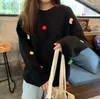 Women's Hoodies Women Preppy Style Flower Knitted Sweater Loose Round Neck Pullover Kawaii Print Chunky