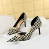 Dress Shoes Womens Elegant High Heel Party Shoes Office Lady With Plaid Pattern