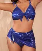 Women's Swimwear L-4XL Oversized Beachwear Fat Girl Swim Suit Floral Print Large Plus Big Size Bikini Swimsuit Three-piece