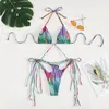 Costumi da bagno da donna 2023 Sexy Tie Dye High Cut Out Micro String Bikini Costume da bagno intero da donna Nappa femminile Costume da bagno monokini Swim