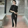 Ethnic Clothing Black Lace Patchwork Cheongsam Vintage Half Sleeve Chinese Traditional Dress Slim Female Women Long Qipao S To 3XL