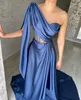 Glamouröse marineblaue Ballkleider, One-Shoulder-Satin-Abendkleider, Knochenmieder, Schlitz, formelles, langes Partykleid für besondere Anlässe