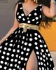 Casual Kleider Wepbel Polka Dot Muster Kleid Slim Fits Hohe Taille Sommer Sexy Frauen V-ausschnitt Big Swing Strand Lange maxi