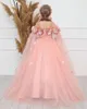 Girl Dresses FATAPAESE Flower Dress With Embroidery Floral Wrap Cape Princess Ball Gown Fluffy Skirt Tulle Fairy Junior Bridesmiad Prom