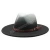 男性女性フェドーラ帽子英国スタイルのグラデーション大きなつばウールフェルトジャズ帽子ヴィンテージトリルビー教会ゴッドファーザーソンブレロキャップ