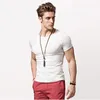 Garnitury męskie H132 Neck T-Shirt z krótkim rękawem Pure Color Krótkie męskie Lycra Cotton Man T Shirt Odzież dla mężczyzn