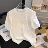 Women's Sweaters Summer Floral Short Sleeve Sweater Women Knit T-Shirt O-Neck Thin French Gentle Style Peals Beaded Pulloer Knitwear Jumpers